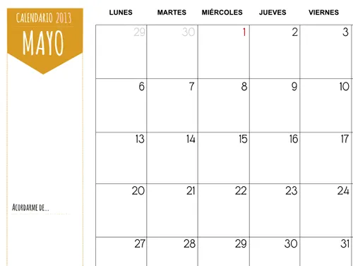Dibujos para Colorear: Calendario Mayo 2013