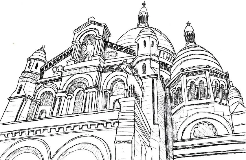 Dibujos para colorear para adultos Paris : Basílica de Sagrado ...