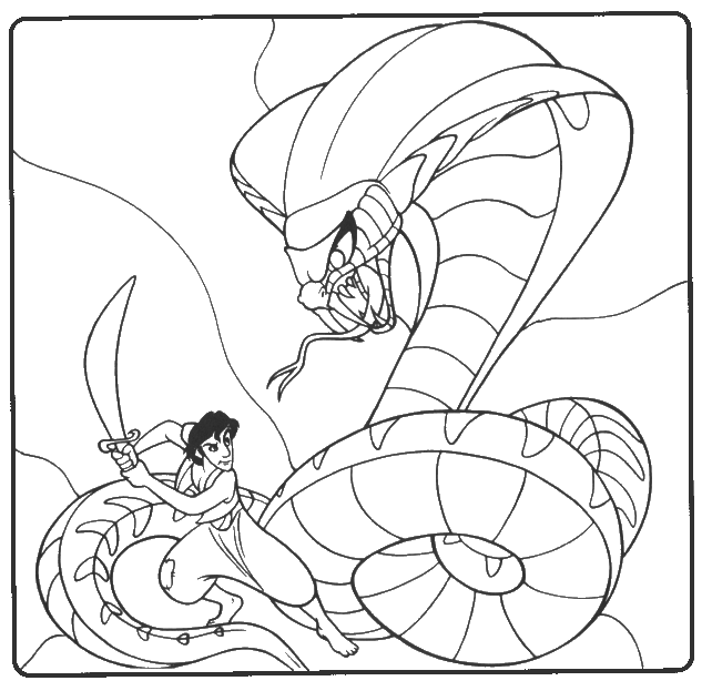 Dibujos para colorear de Aladdin luchando contra una serpiente gigante ... Dibujos para colorear de Aladdin luchando contra una serpiente gigante ...