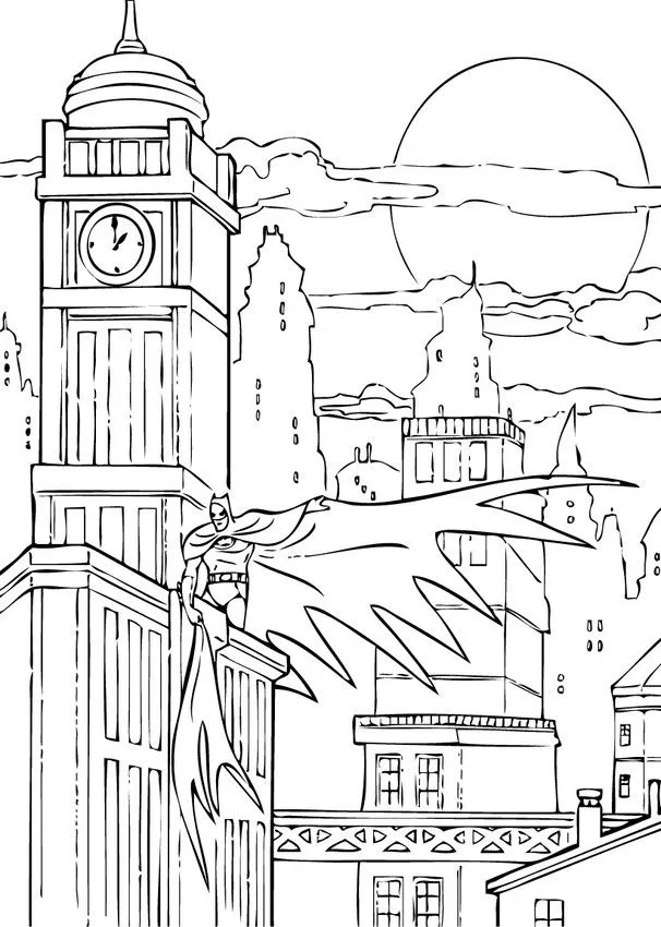 Dibujos para colorear BATMAN, Batman vigilando la ciudad de Gotham ...