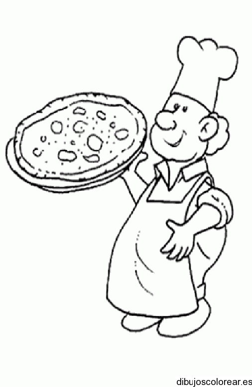 Dibujo de un chef y una pizza | Dibujos para Colorear