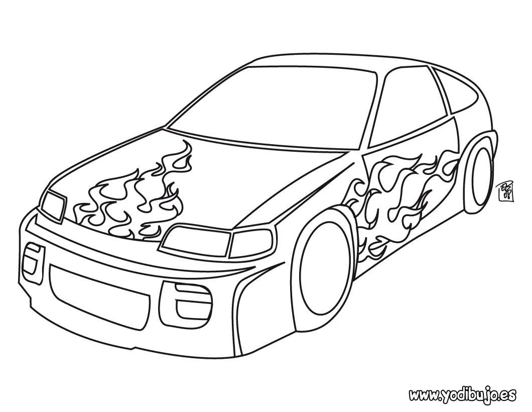 Dibujos para colorear COCHES TUNING, coche con llamas para imprimir Dibujos para colorear COCHES TUNING, coche con llamas para imprimir