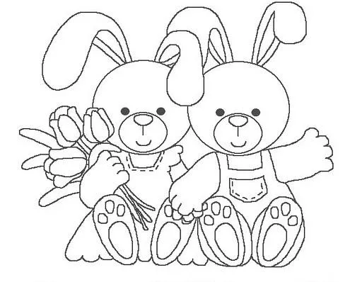 Dibujos para colorear: Dibujos para colorear - Conejitos con flores