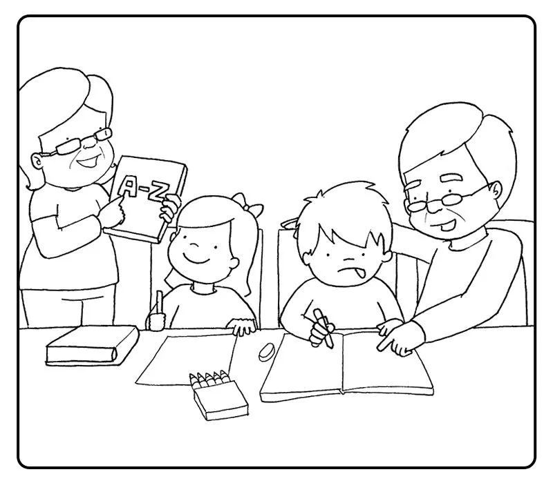 Colorea a los abuelos haciendo los deberes con sus nietos ...