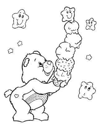 Dibujo para pintar de un oso amoroso comiendo un delicioso helado.