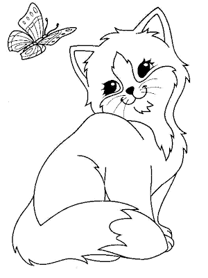 DIBUJOS PARA COLOREAR: DIBUJO DE GATITO Y MARIPOSA PARA COLOREAR.