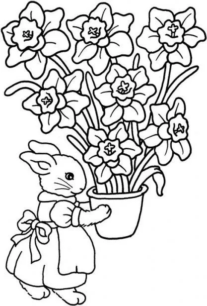 Dibujos para colorear: Dibujos para colorear - Conejita con flores
