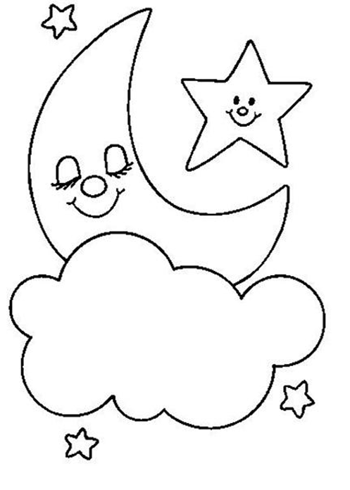 Dibujos para colorear: Dibujos para colorear - Estrellas, nubes y luna