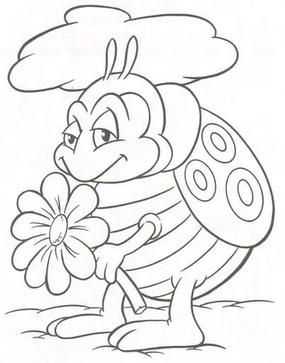 Dibujos para colorear: Dibujos para colorear - Mariquita con flor