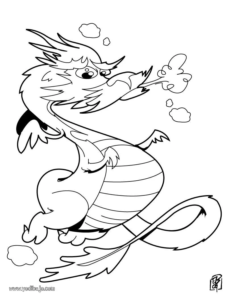 Dibujos para colorear dragón y fuego - es.hellokids.com