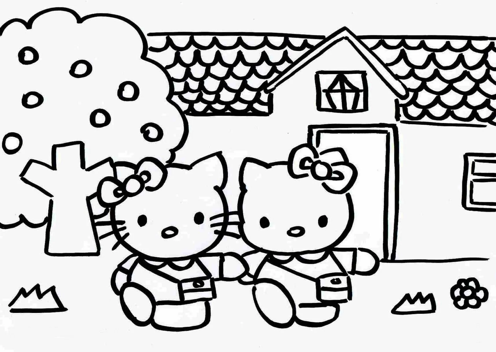 Dibujos para colorear: Hello Kitty en su casita para colorear