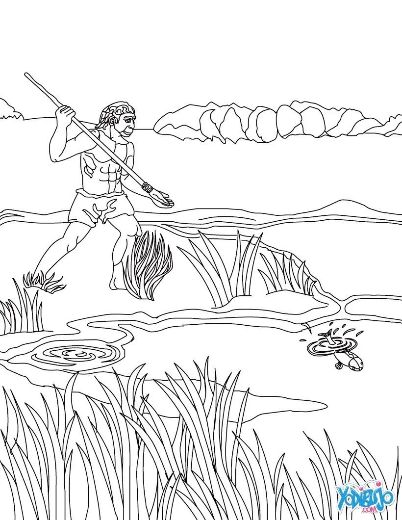 Dibujos para colorear homo erectus pescando - es.hellokids.com