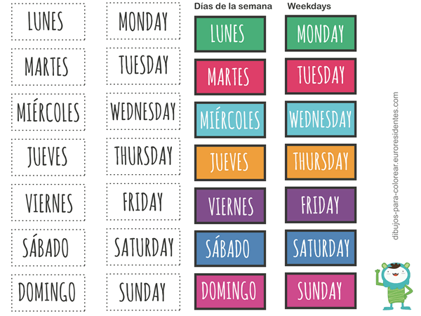 Dibujos para Colorear: Imprimible: Días de las semana en inglés ...