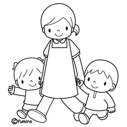 Maestra con niños de preescolar para colorear - Imagui