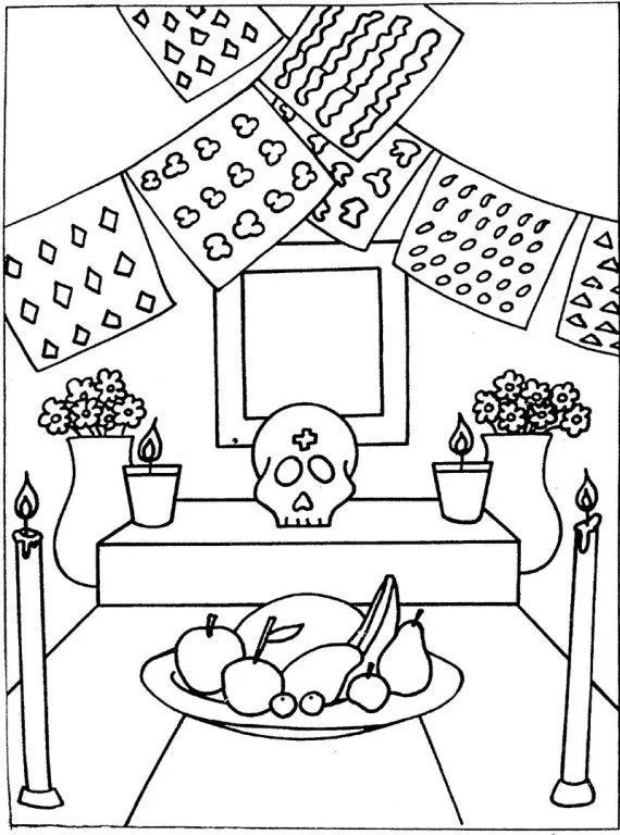 Dibujos para colorear, Dia de muertos II | Altar de muertos dibujo, Ofrendas  para colorear, Dia de muertos
