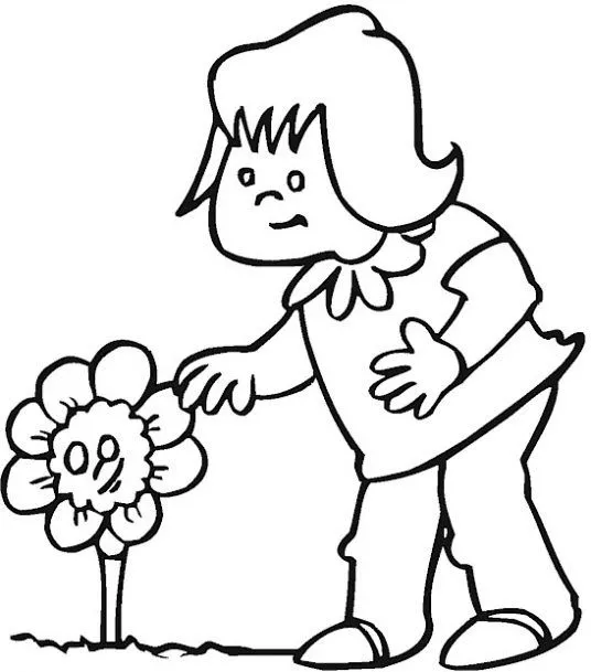 Dibujo de Flor y niña para colorear. Dibujos infantiles de Flor y ...