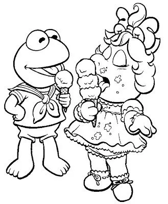 Dibujo para pintar de la rana Gustavo y la cerdita Peggy comiendo un ...