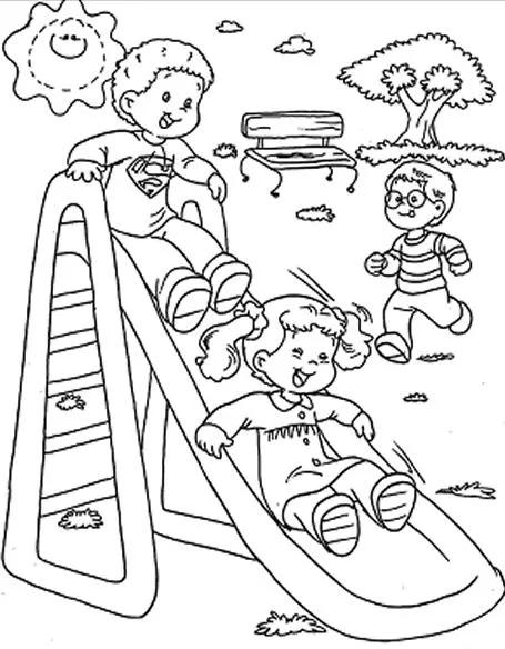 Dibujos para colorear de niños jugando en el parque - Imagui