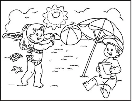 Dibujos para colorear de niños jugando en la playa - Imagui