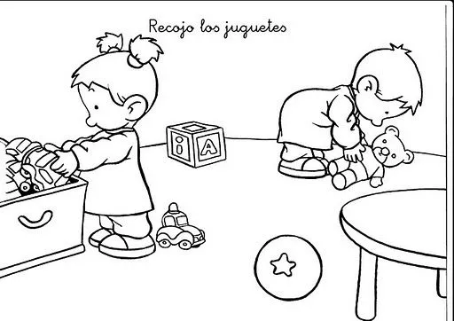 Dibujos para colorear de niños ordenando juguetes - Imagui