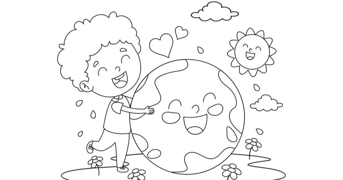 Dibujos para colorear online: Niño y tierra, imprimible, de descarga  gratuita para niños