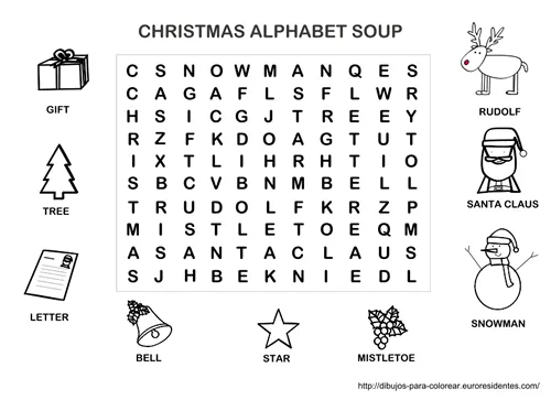 Dibujos para Colorear: Sopa de letras de Navidad en inglés