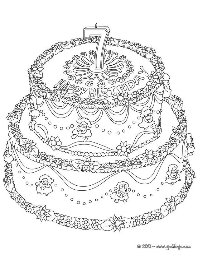 Dibujos para colorear TARTAS CUMPLEAÑOS, Pastel de cumple 7 años ... Dibujos para colorear TARTAS CUMPLEAÑOS, Pastel de cumple 7 años ...