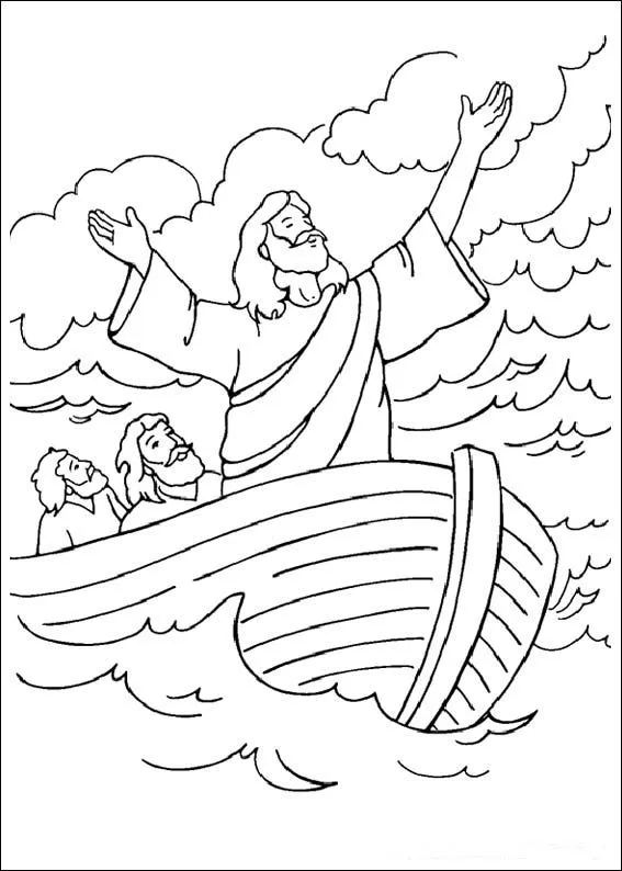 Jesus Calma la tempestad para colorear ~ Dibujos Cristianos Para ...