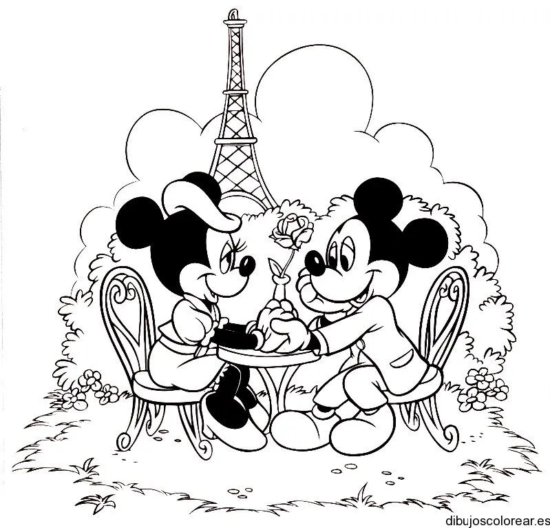 Dibujo de Minnie & Mickey Mouse en París | Dibujos para Colorear
