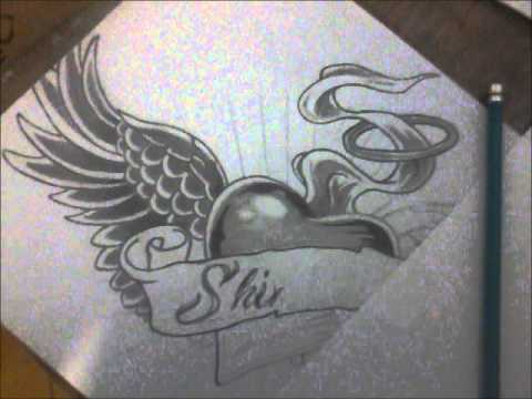 Corazones con alas dibujo a lápiz - Imagui