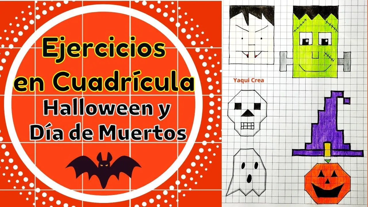 Dibujos fáciles en Cuadrícula Día de Halloween y Día de Muertos - YouTube