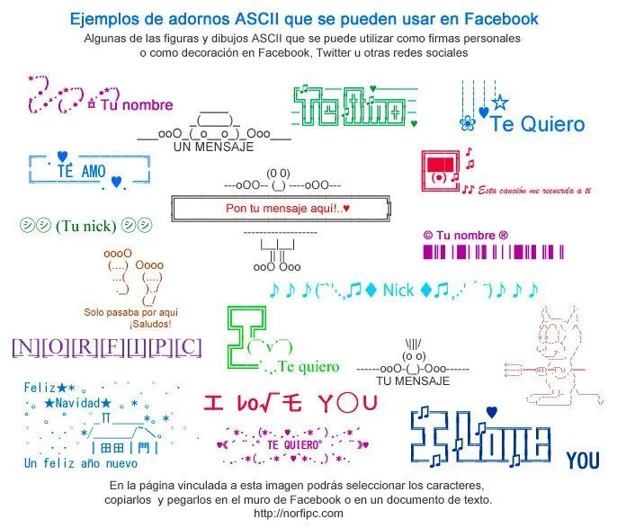 Dibujos y figuras ASCII para firmar y pegar en el muro de Facebook