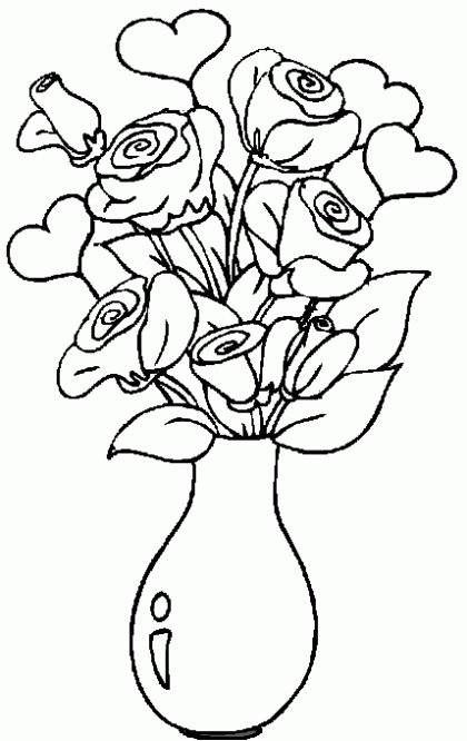Dibujo de Rosas en un jarrón. Dibujo para colorear de Rosas en un ...
