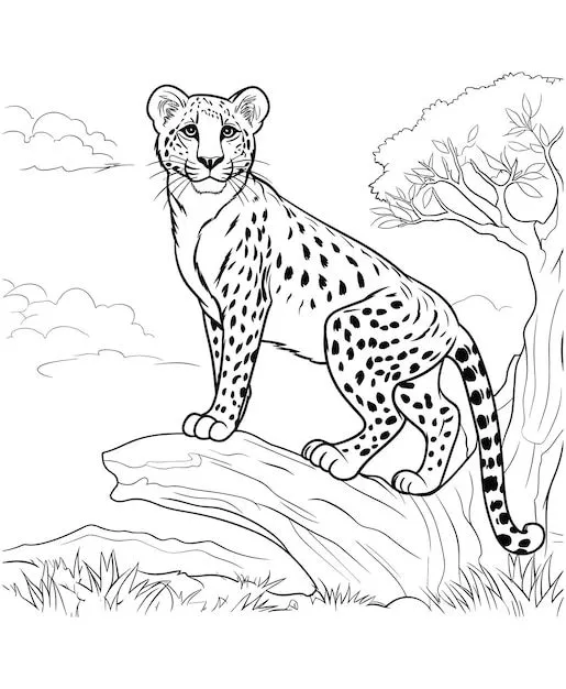 Dibujos de guepardo realista para colorear | Vector Premium