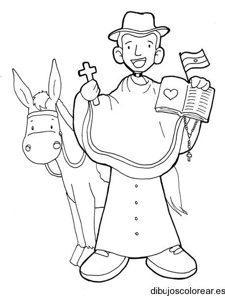 Dibujo de un sacerdote con un burro | Dibujos para Colorear