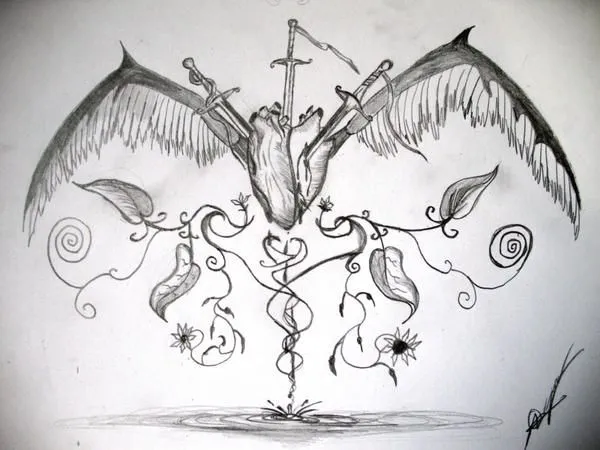 Dibujos a lápiz de corazones con alas - Imagui