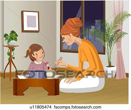 Dibujos - madre e hija, comida, cena u11805474 - Buscar Clip Art ...