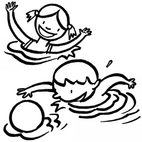 Dibujos de Niños en la piscina jugando a la pelota para colorear