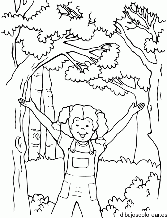 Dibujo de una niña en el bosque | Dibujos para Colorear