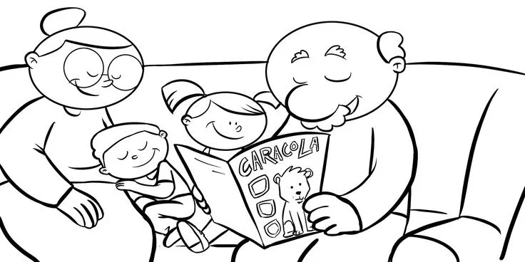 Dibujos con niños: Colorear abuelos leyendo la revista Caracola a ...