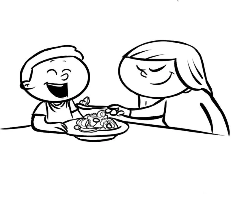 Dibujos de niños comiendo para colorear - Imagui