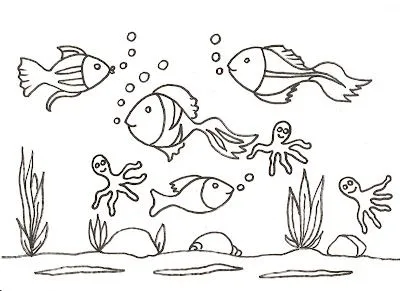 Dibujo para colorear de pecesitos en el mar!!! para niños