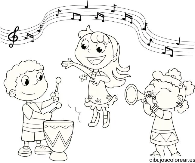 Dibujos niños tocando instrumentos musicales para colorear - Imagui
