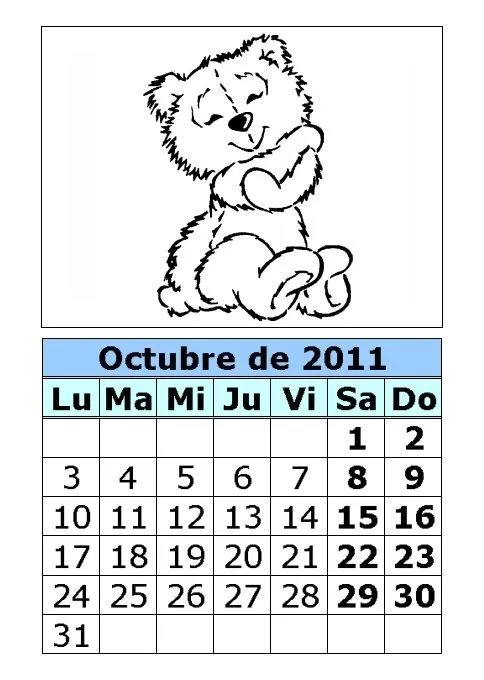 Calendario de ositos para colorear de 2011 (4ª parte) : Calendarios ...