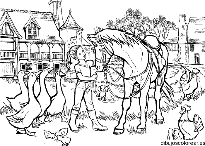 Niña con un caballo | Dibujos para Colorear
