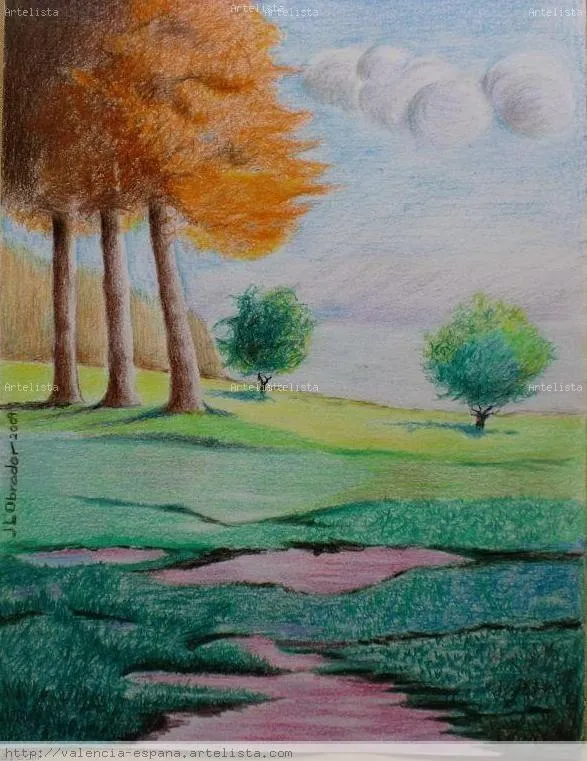 Dibujos de paisajes con lapices de colores - Imagui