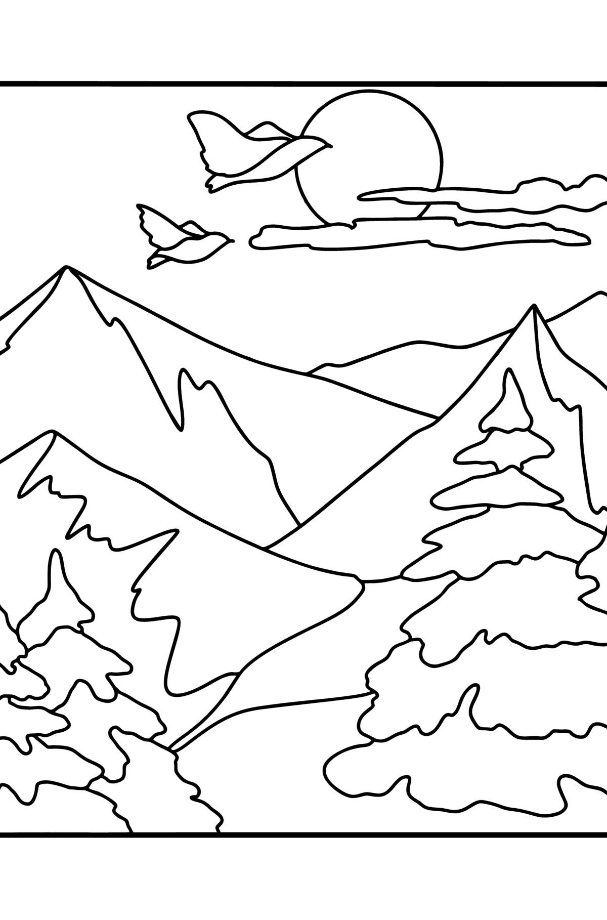 Dibujos Paisajes para colorear Imprime y en Línea - Hermosas Montañas