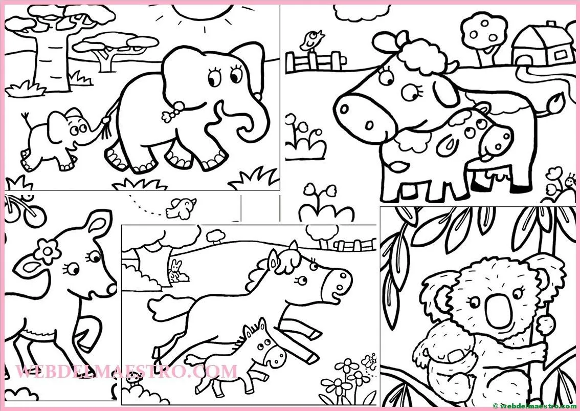 Dibujos para pintar | Animales y sus crías - Web del maestro