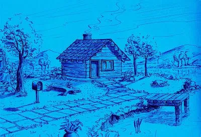 Dibujos, Pinturas y Comentarios: Cabaña con muelle "IN BLUE"