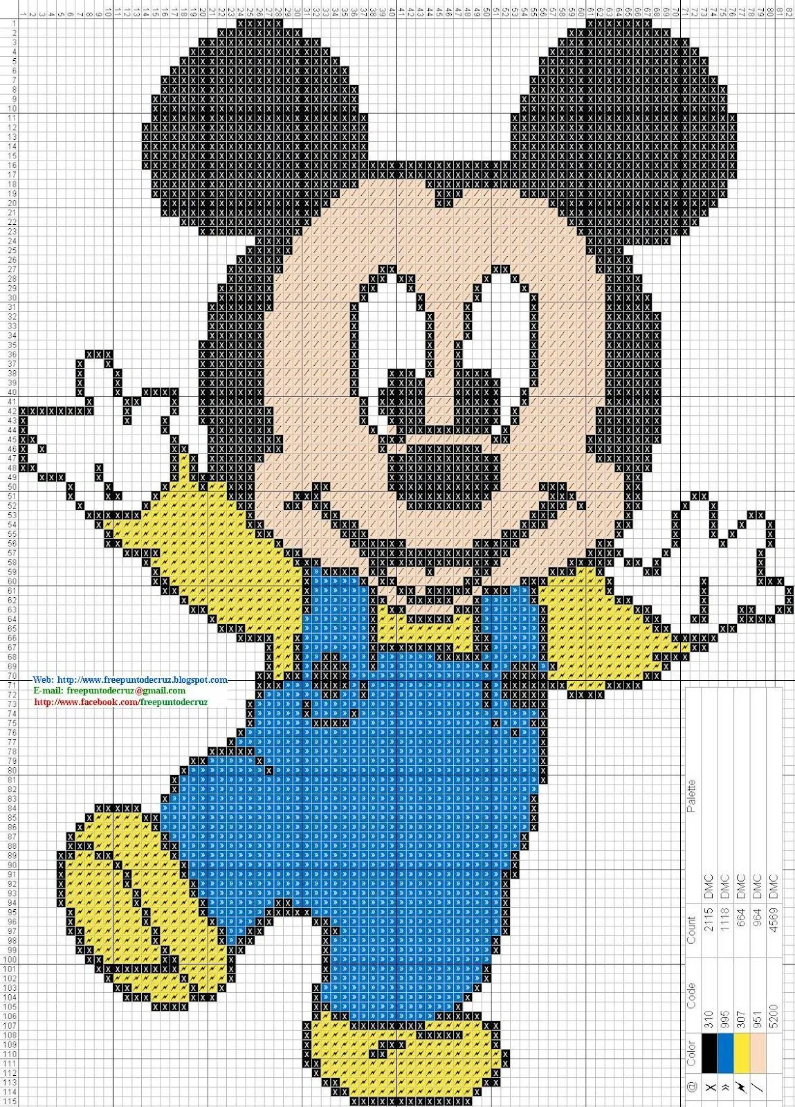 Dibujos Punto de Cruz Gratis: Mickey Mouse Bebe Cross Stitch - Punto de cruz